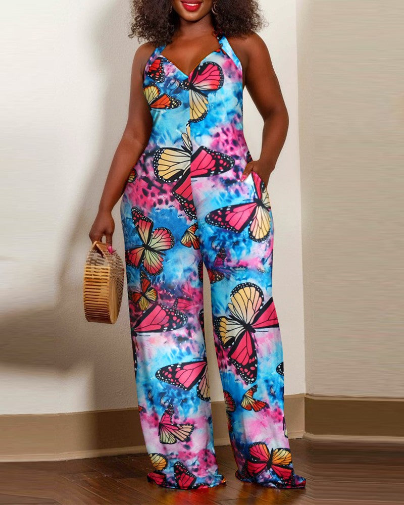 Damen Jumpsuit mit floralem Design und weitem Bein EB