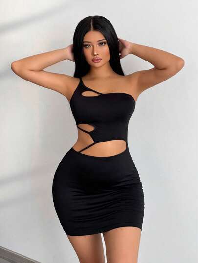 Damen Cut-Out Minikleid mit asymmetrischem Design EB
