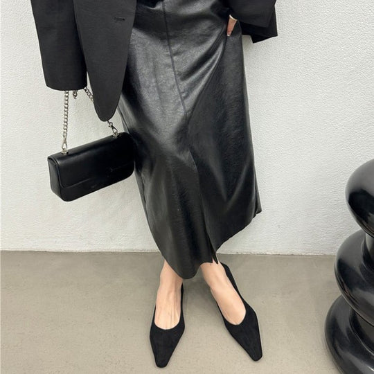 Damen Elegante Ballerinas mit spitzem Zehenbereich und feiner Velours-Oberfläche EB