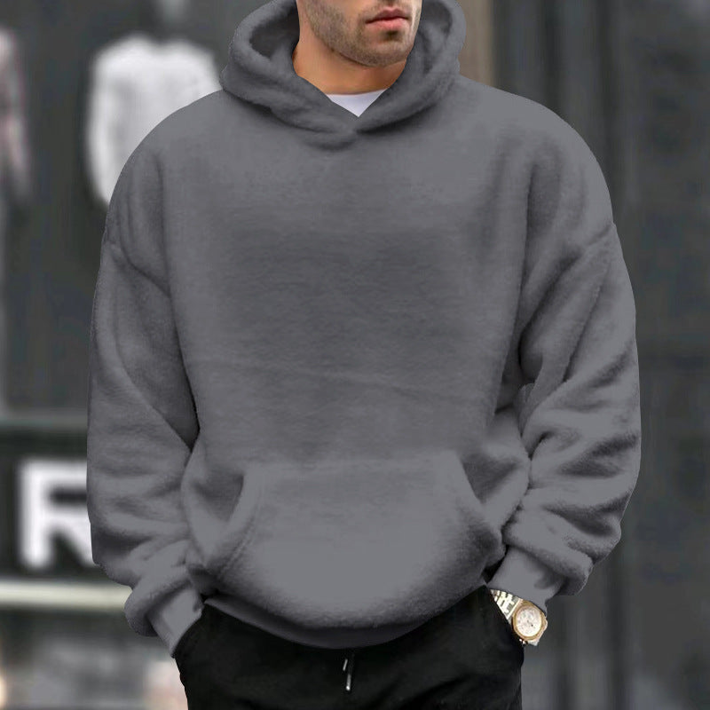 Herren Kuscheliger Oversize Kapuzenpullover aus Teddy-Fleece mit Kängurutasche EB