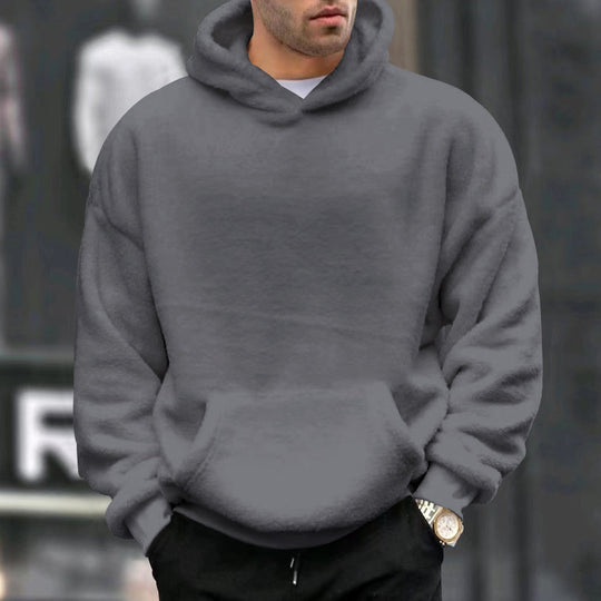 Herren Kuscheliger Oversize Kapuzenpullover aus Teddy-Fleece mit Kängurutasche EB