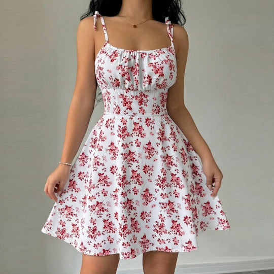 Damen Blumenkleid mit verstellbaren Spaghetti-Trägern und femininem Schnitt EB