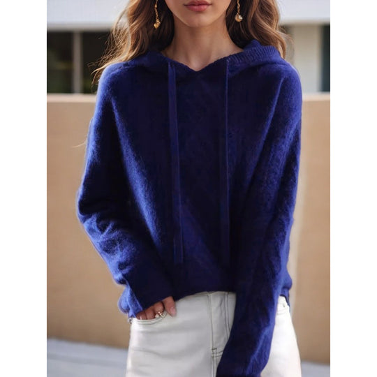 Damen nan kuscheliger Kapuzenpullover aus Kaschmirmischung mit Zopfmuster und Oversize-Schnitt EB