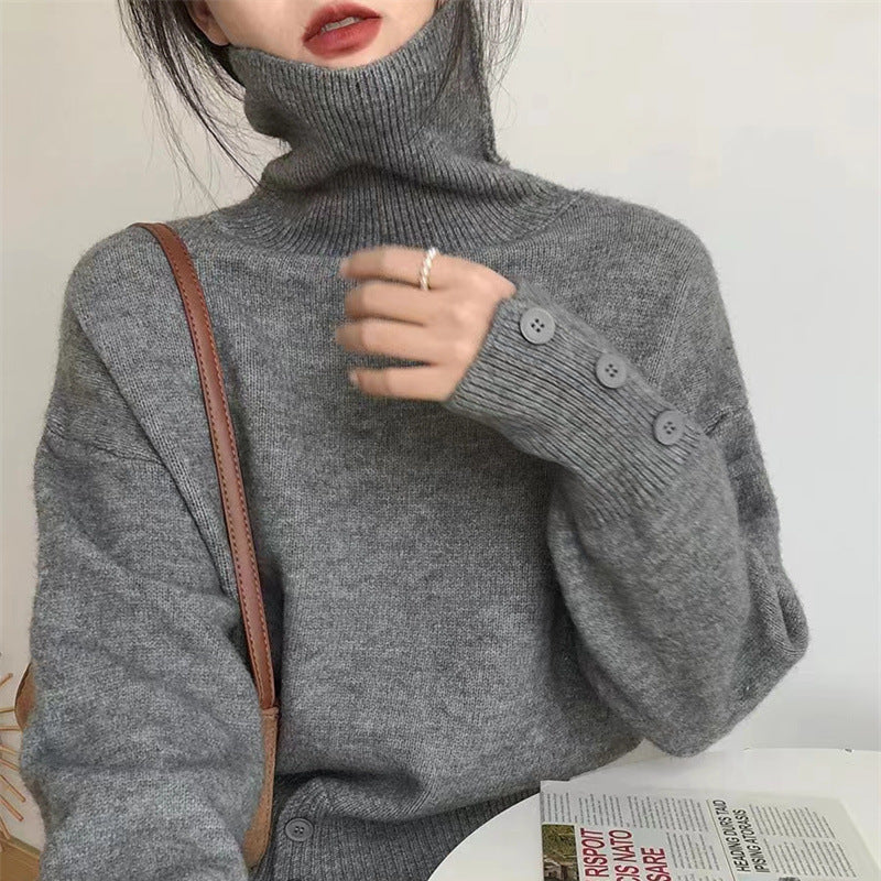 Damen Rollkragenpullover mit Knopfdetails und lässigem Schnitt EB