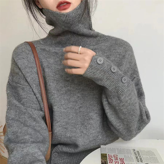 Damen Rollkragenpullover mit Knopfdetails und lässigem Schnitt EB