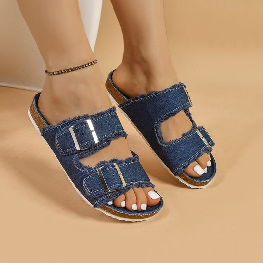 Damen komfortable Zehentrenner-Sandalen mit verstellbaren Riemen EB