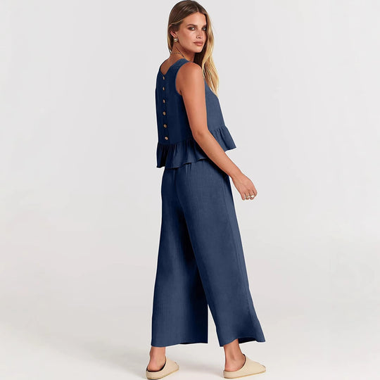 Damen luftiges und elegantes Zweiteiler-Set mit Rüschendetails EB