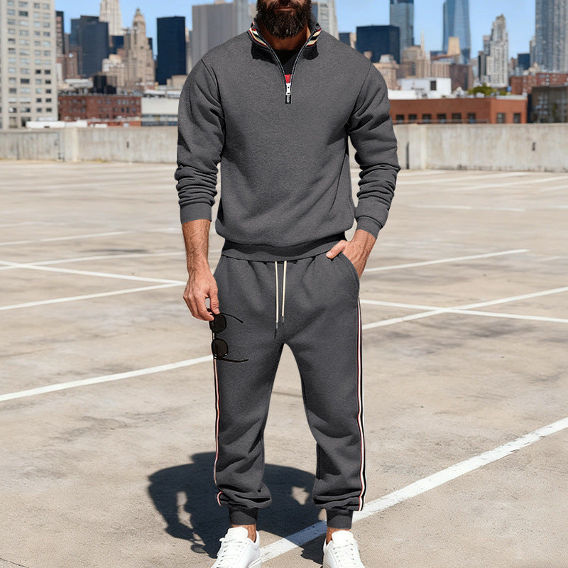 Herren nan stylisches Jogginganzug-Set mit Halbzip, gestreiften Seitenstreifen und konischer Joggerhose EB
