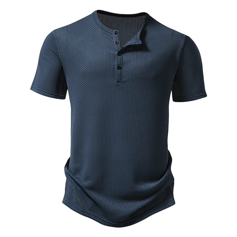 Herren Kurzarm-Henley-Shirt mit strukturiertem Design und modischen Knopfdetails EB