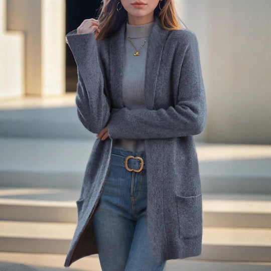 Damen Offener Longcardigan aus Soft‑Strick mit aufgesetzten Taschen EB
