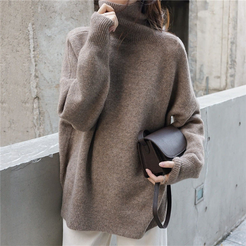 Damen Oversized Pullover mit hohem Kragen und Puffärmeln EB
