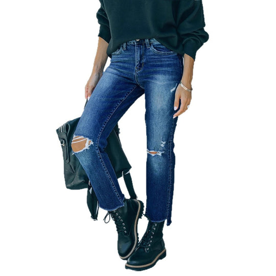 Damen Mom-Jeans im lässigen Used-Look mit modischen Rissen EB