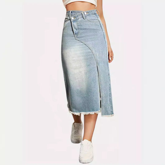 Damen Jeansrock mit asymmetrischem Schnitt und hohen Seitenschlitzen EB