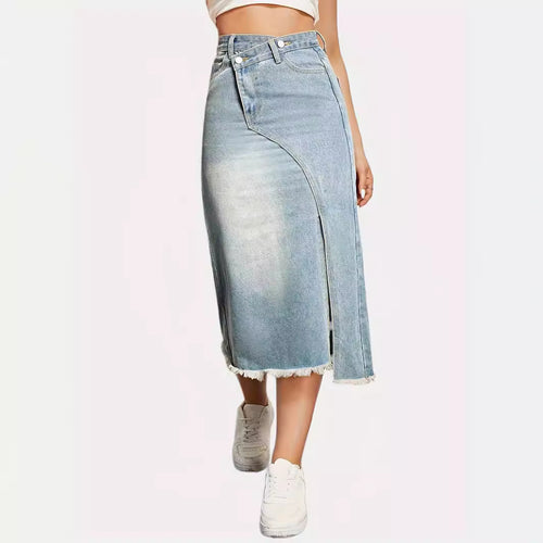 Damen Jeansrock mit asymmetrischem Schnitt und hohen Seitenschlitzen EB