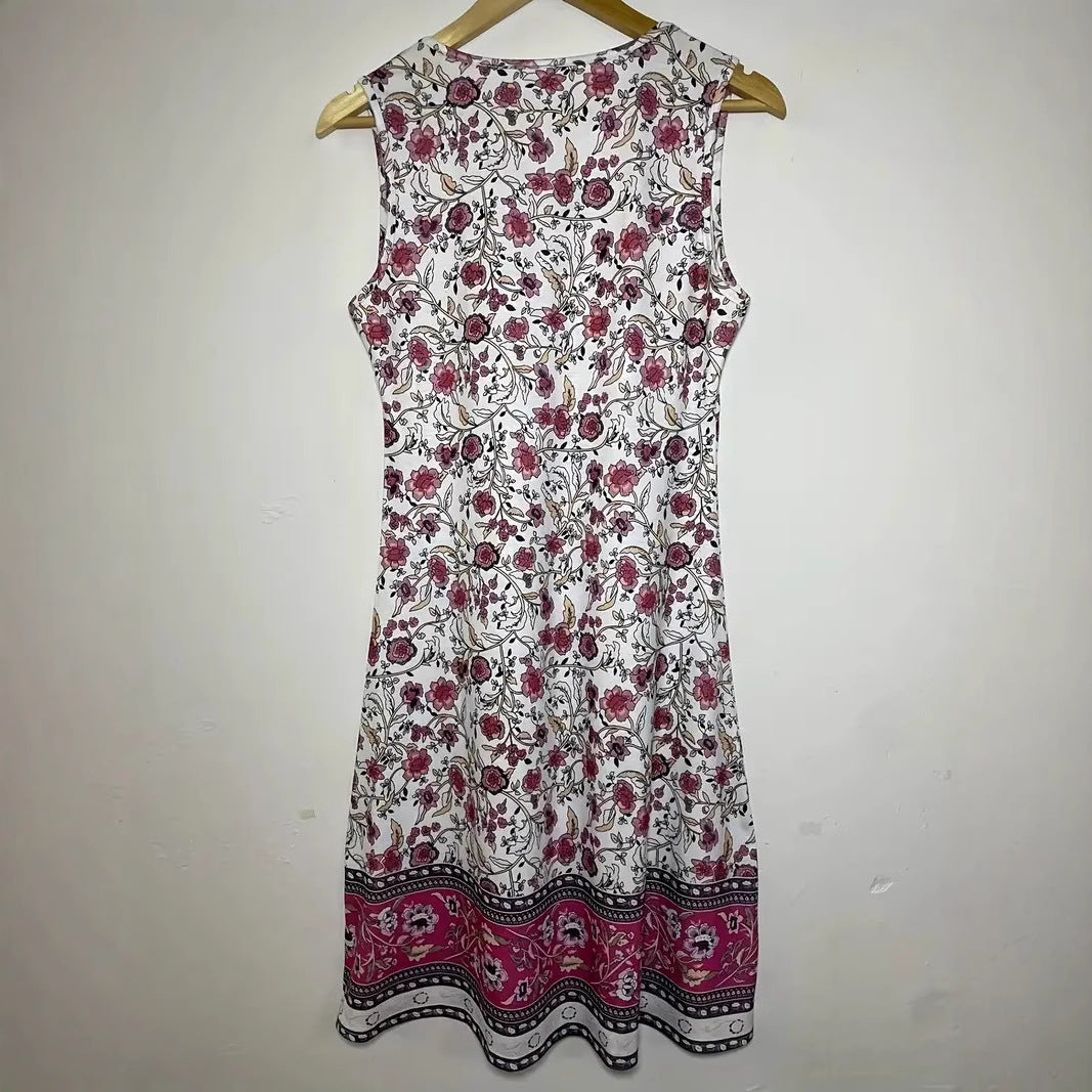 Damen Verspieltes Freizeitkleid mit V-Ausschnitt und floralem Design EB