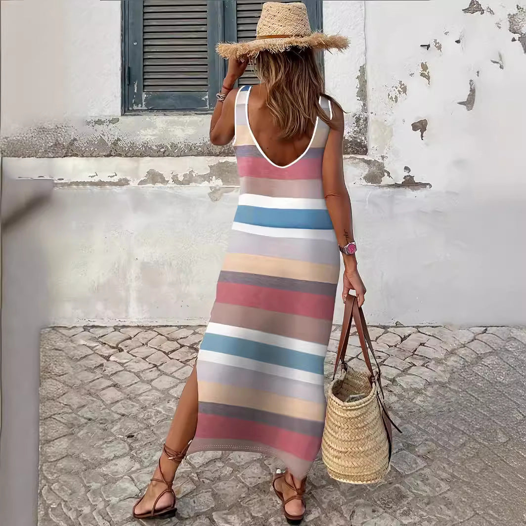 Damen Maxikleid mit elegantem Streifenmuster EB