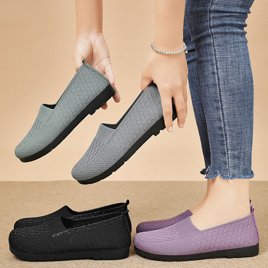Damen Atmungsaktive Slip-On Freizeitschuhe mit flexiblem Strickdesign EB