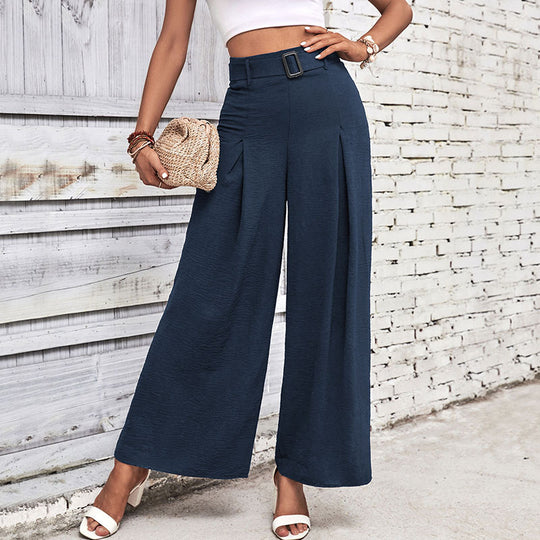 Damen Weite Palazzohose mit seitlichen Falten und Gürtel EB