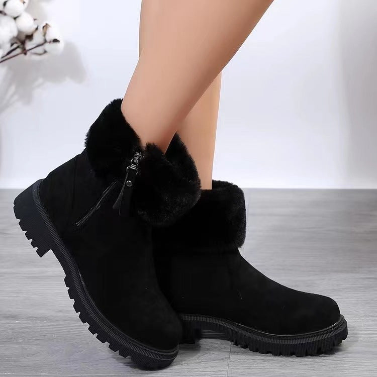 Damen gefütterte Winterstiefel mit modischem Kunstfell und rutschfester Profilsohle EB
