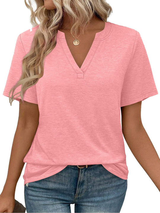 Damen zeitloses V-Ausschnitt T-Shirt mit lässigem Schnitt EB