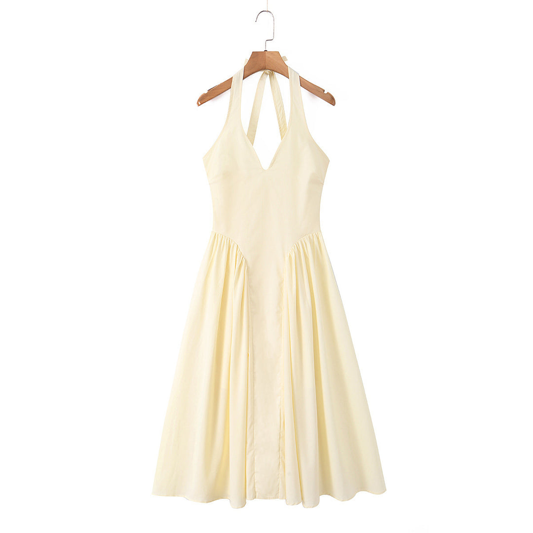 Damen Maxi-Kleid mit elegantem V-Ausschnitt und raffinierten Falten EB