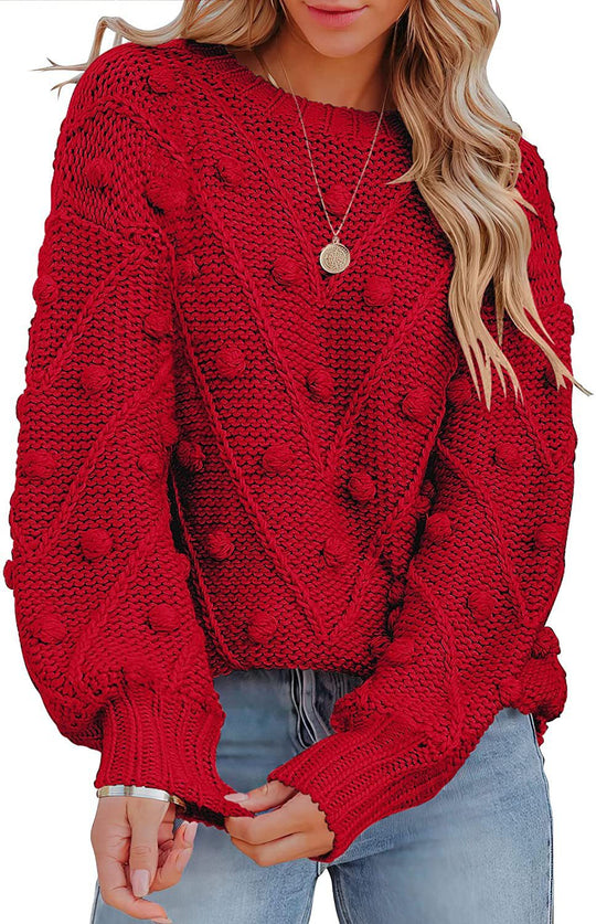 Damen stylischer Strickpullover mit strukturiertem 3D-Muster EB