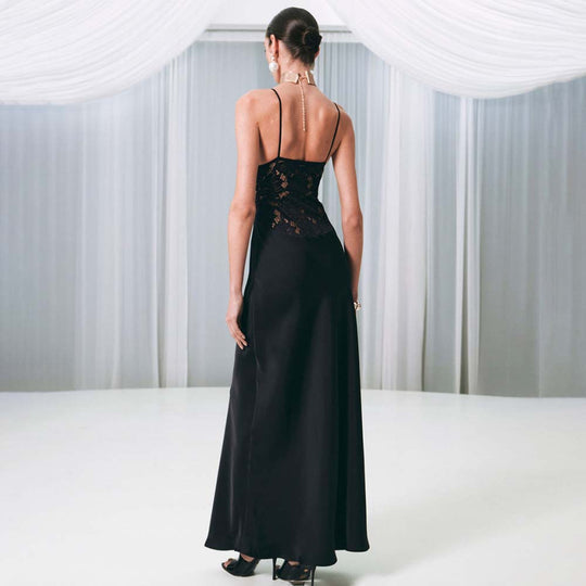 Damen Elegantes Maxikleid mit Spitzenbesatz EB