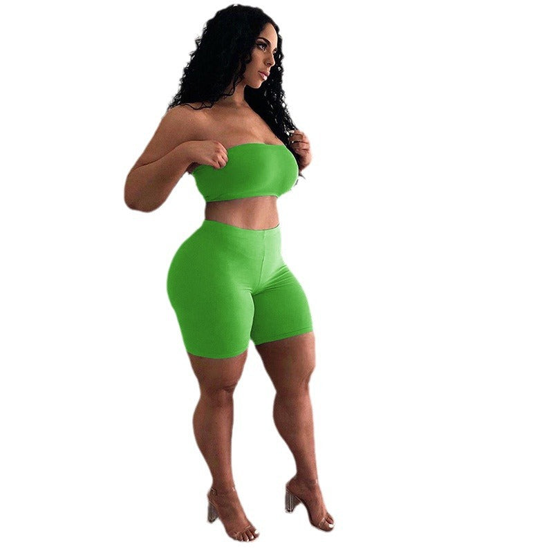 Damen Crop-Top und Shorts Set mit elastischem Bund und figurformendem Schnitt EB