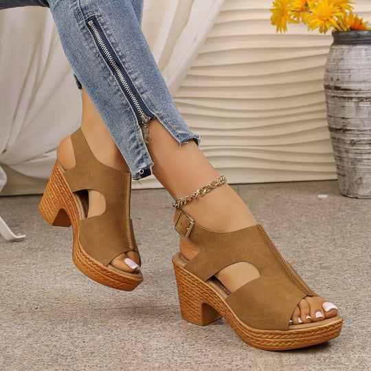 Damen Plateau-Sandalen mit offener Zehenpartie und verstellbarem Riemen EB