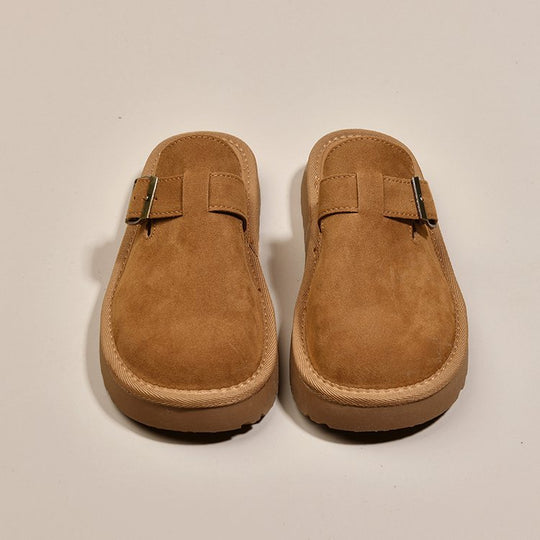 Damen bequeme Clogs aus weichem Wildleder mit modischem Schnallenverschluss EB