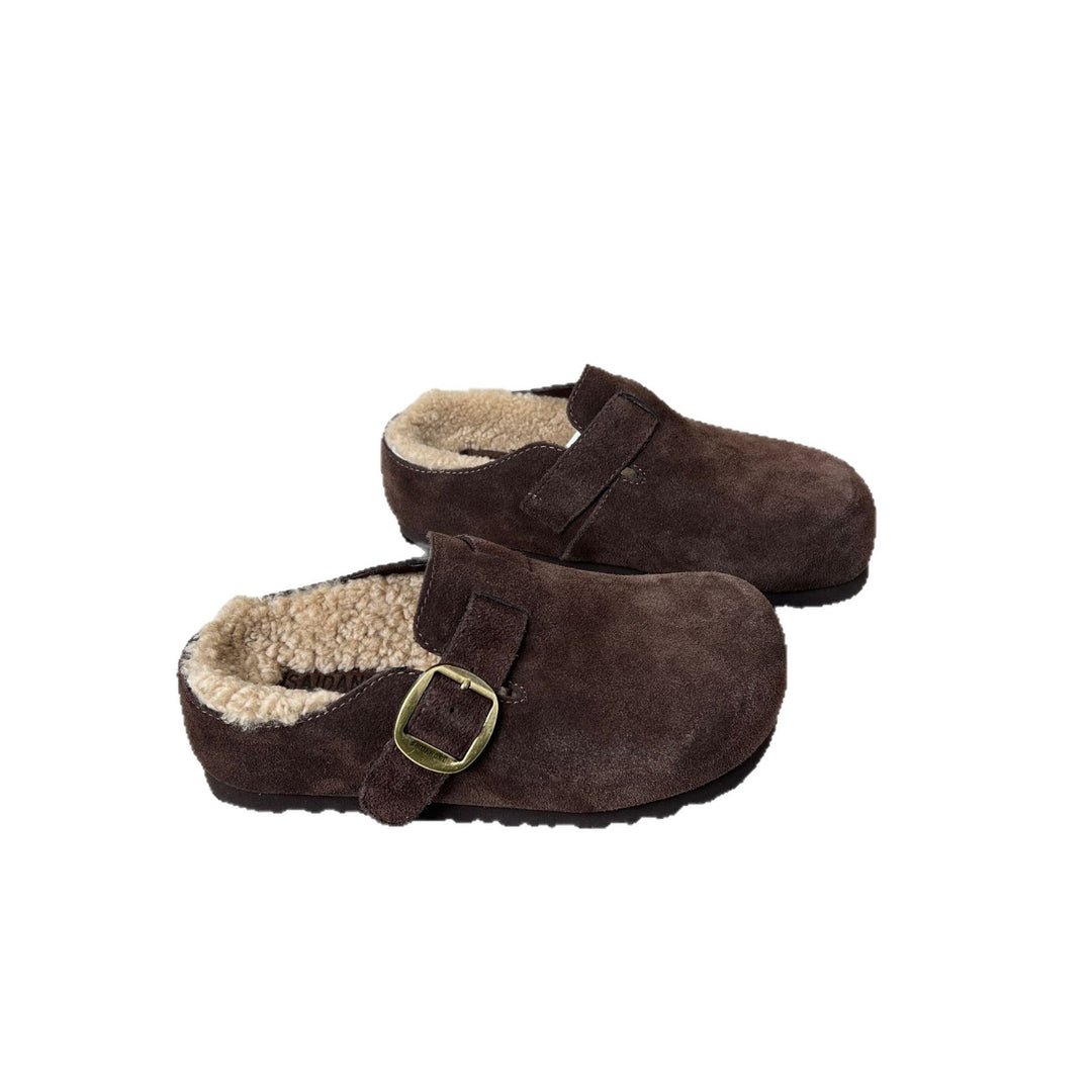 Damen Komfortable Suede Clogs mit weichem Innenfutter und dekorativer Schnalle EB