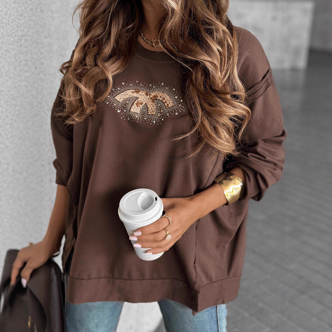 Damen Oversized Sweatshirt mit Glitzer-Print EB