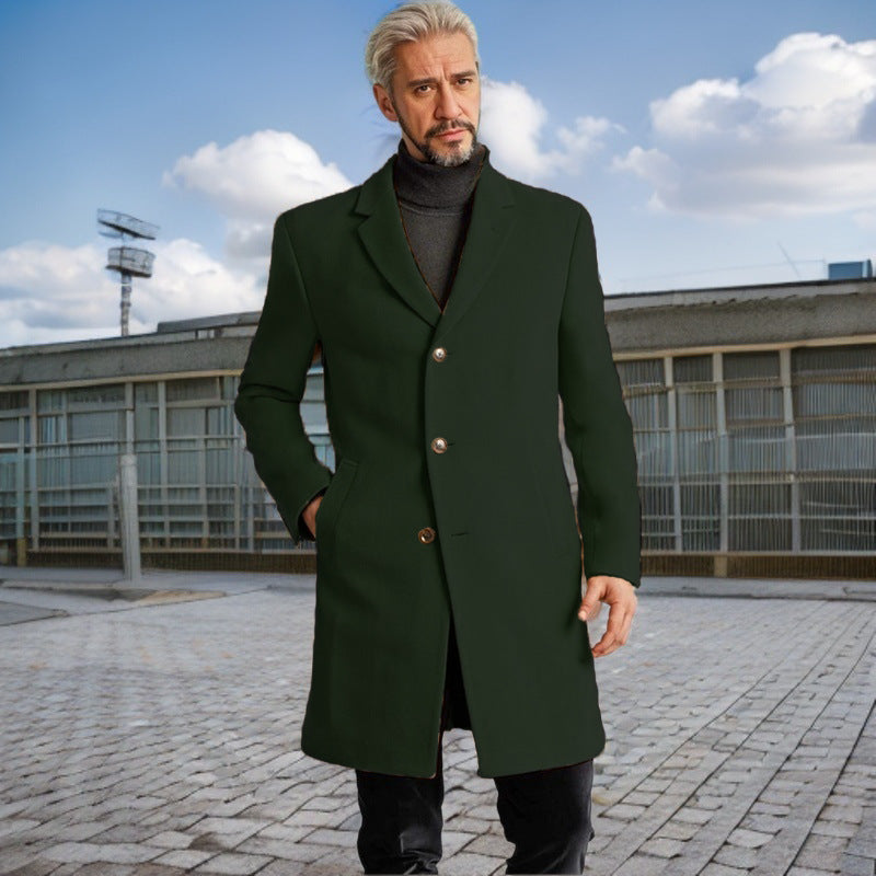 Herren Eleganter Langmantel mit modischen Knöpfen und hochwertigem Stoff EB