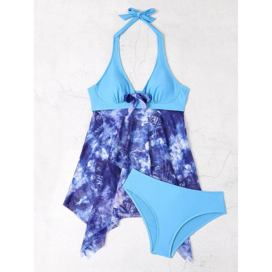 Damen Tankini mit floralem Wickeldesign und verstellbarem Oberteil EB