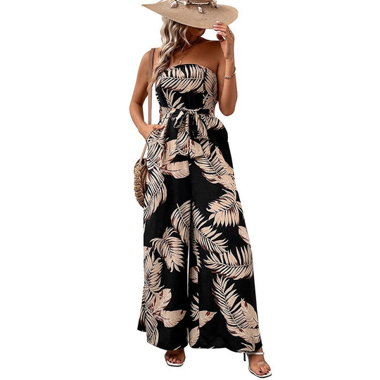Damen Maxi-Jumpsuit mit strukturiertem Bandeau-Oberteil und lässigem Schnitt EB
