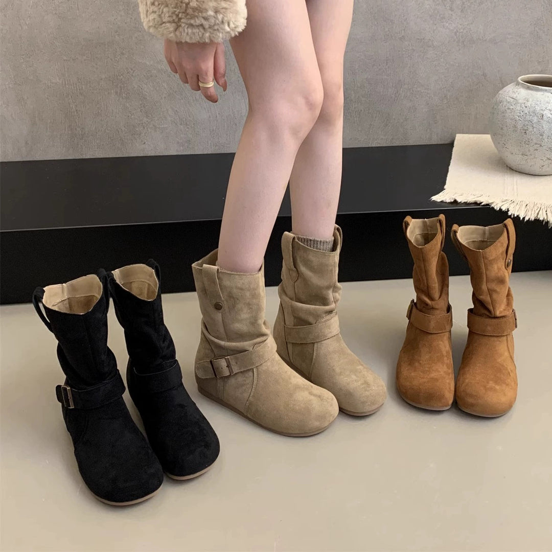 Damen Elegante Stiefel mit modischem Riemendesign und bequemer Passform EB