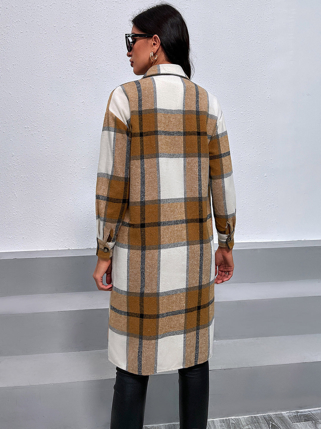 Damen Karierte Overshirtjacke im lässigen Schnitt mit langen Ärmeln EB