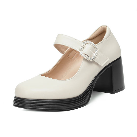 Damen Mary Jane Pumps mit dekorativem Schmuckdetail und bequemen Blockabsatz EB