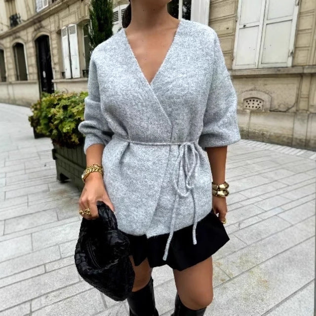 Damen Wickelpullover mit Taille und stylishen Details EB