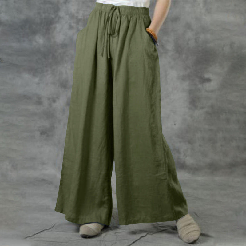 Damen nan weite Leinenhose mit hohem Bund und Tunnelzug EB