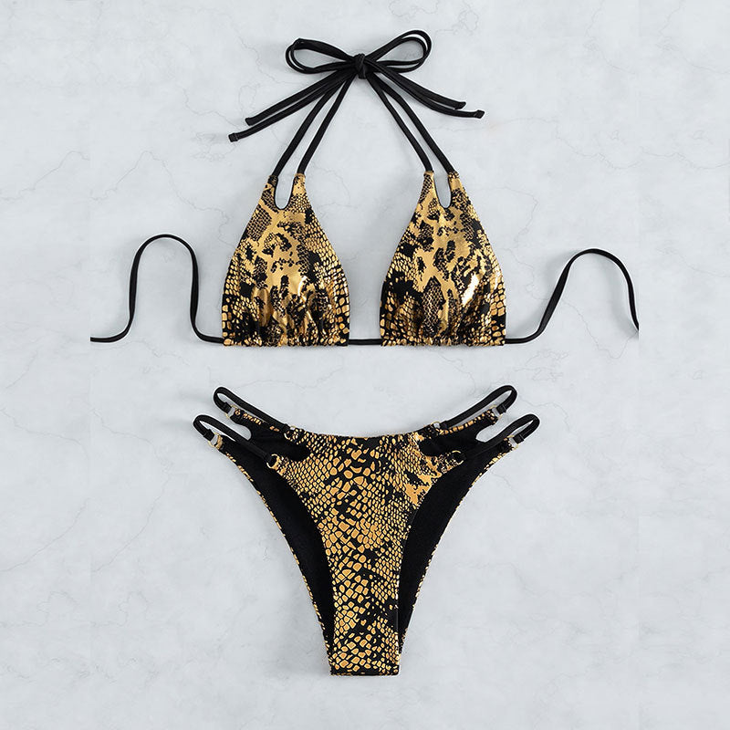Damen Triangel-Bikini mit außergewöhnlichem Schlangenleder-Design und eleganten Riemen EB
