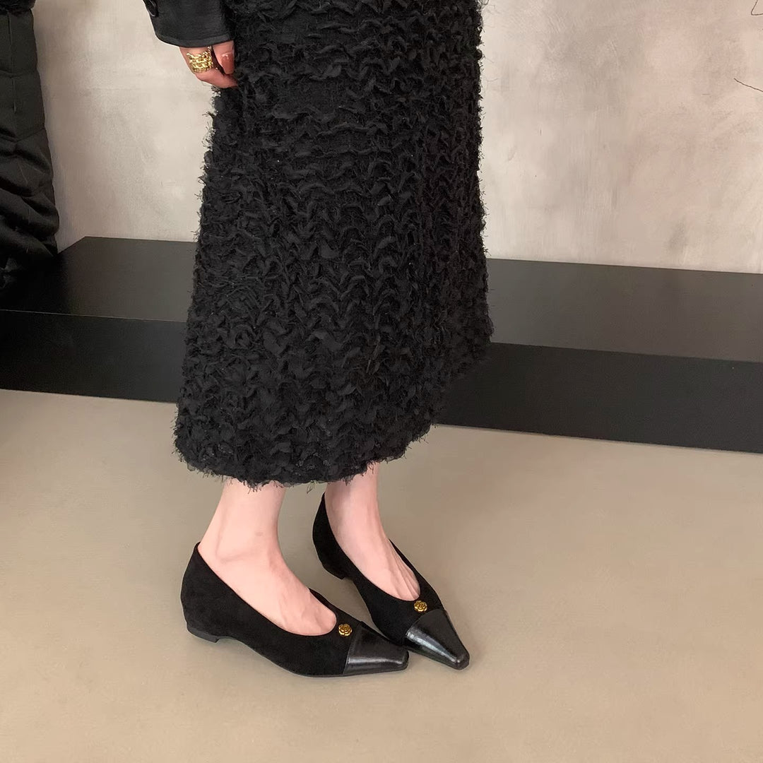 Damen elegante Ballerinas mit zwei Materialien und luxuriösem Akzent EB
