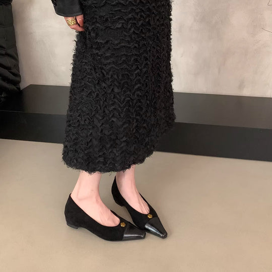 Damen elegante Ballerinas mit zwei Materialien und luxuriösem Akzent EB