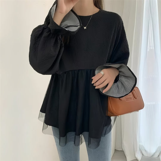 Frauen Flared Sleeve Peplum Bluse EB