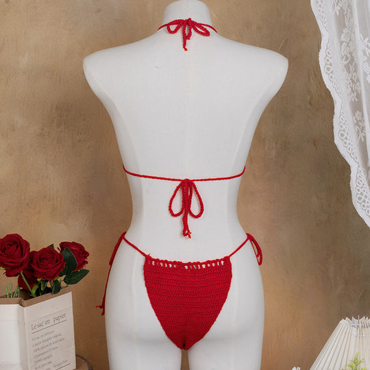 Damen Häkel-Bikini mit verspieltem Blumendesign und verstellbaren Bändern EB
