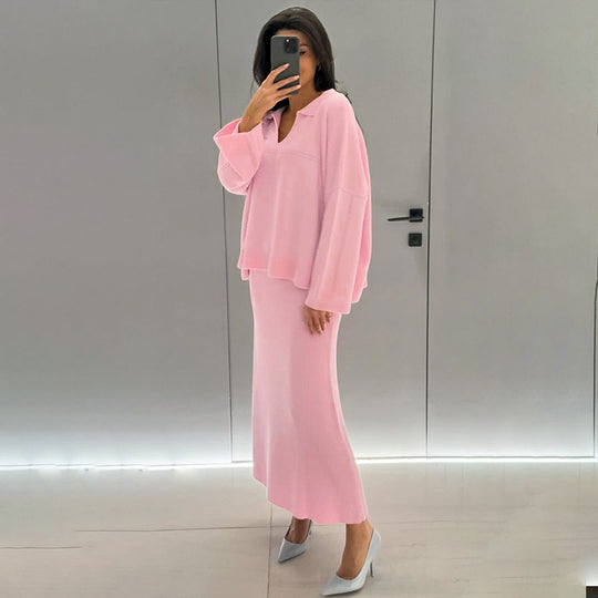 Damen Modisches Strick-Ensemble mit weitem Schnitt und tiefem V-Ausschnitt EB