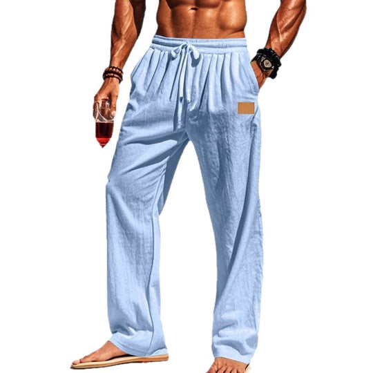 Herren nan leichte Leinenhose mit Tunnelzug, weitem Bein und Seitentaschen EB