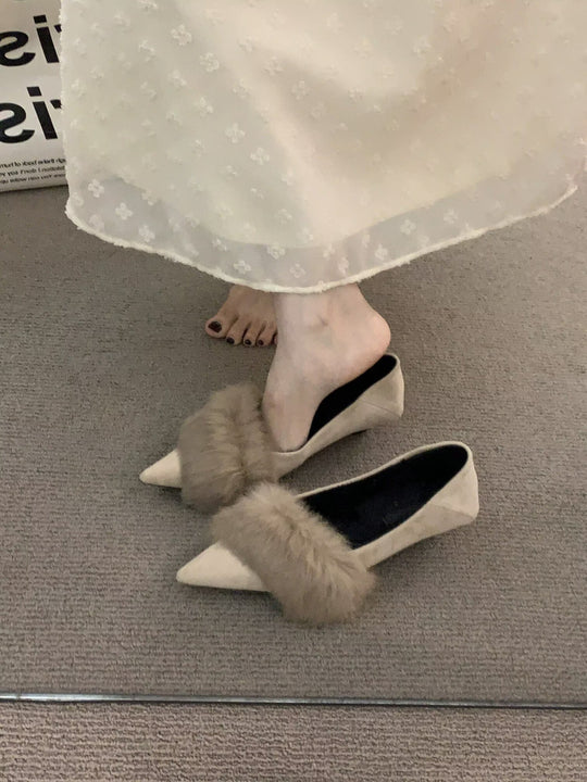 Damen spitze Slingbacks mit flauschigem Kragen und eleganter Absatzgestaltung EB