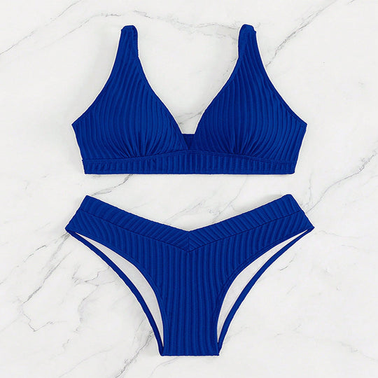 Damen Triangel-Bikini-Set mit hoch geschnittenem Slip und strukturiertem Oberteil EB