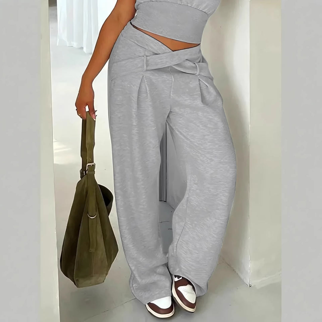 Damen Bequeme Palazzo-Hose mit dekorativem Bindeband und lässigem Schnitt EB